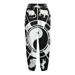 Black And White Chinese Zodiac Print Fleece Lined Knit Pants