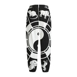 Black And White Chinese Zodiac Print Fleece Lined Knit Pants