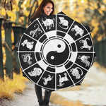 Black And White Chinese Zodiac Print Foldable Umbrella