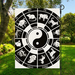 Black And White Chinese Zodiac Print Garden Flag