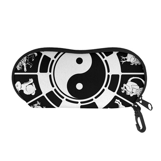 Black And White Chinese Zodiac Print Glasses Case