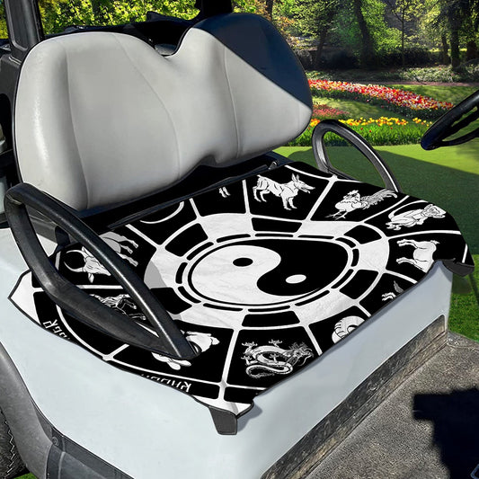 Black And White Chinese Zodiac Print Golf Cart Seat Cover