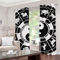 Black And White Chinese Zodiac Print Grommet Curtains