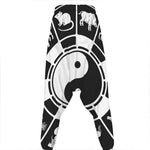 Black And White Chinese Zodiac Print Hammer Pants