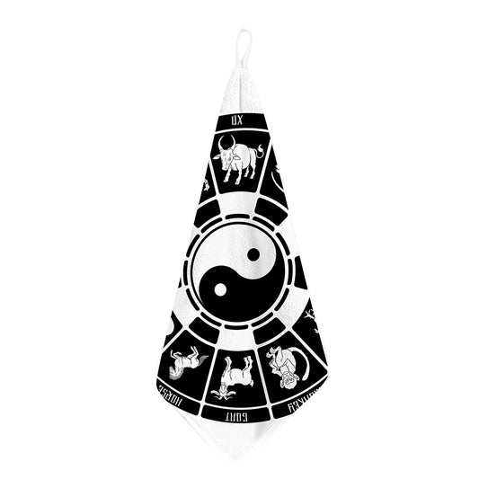 Black And White Chinese Zodiac Print Hand Towel