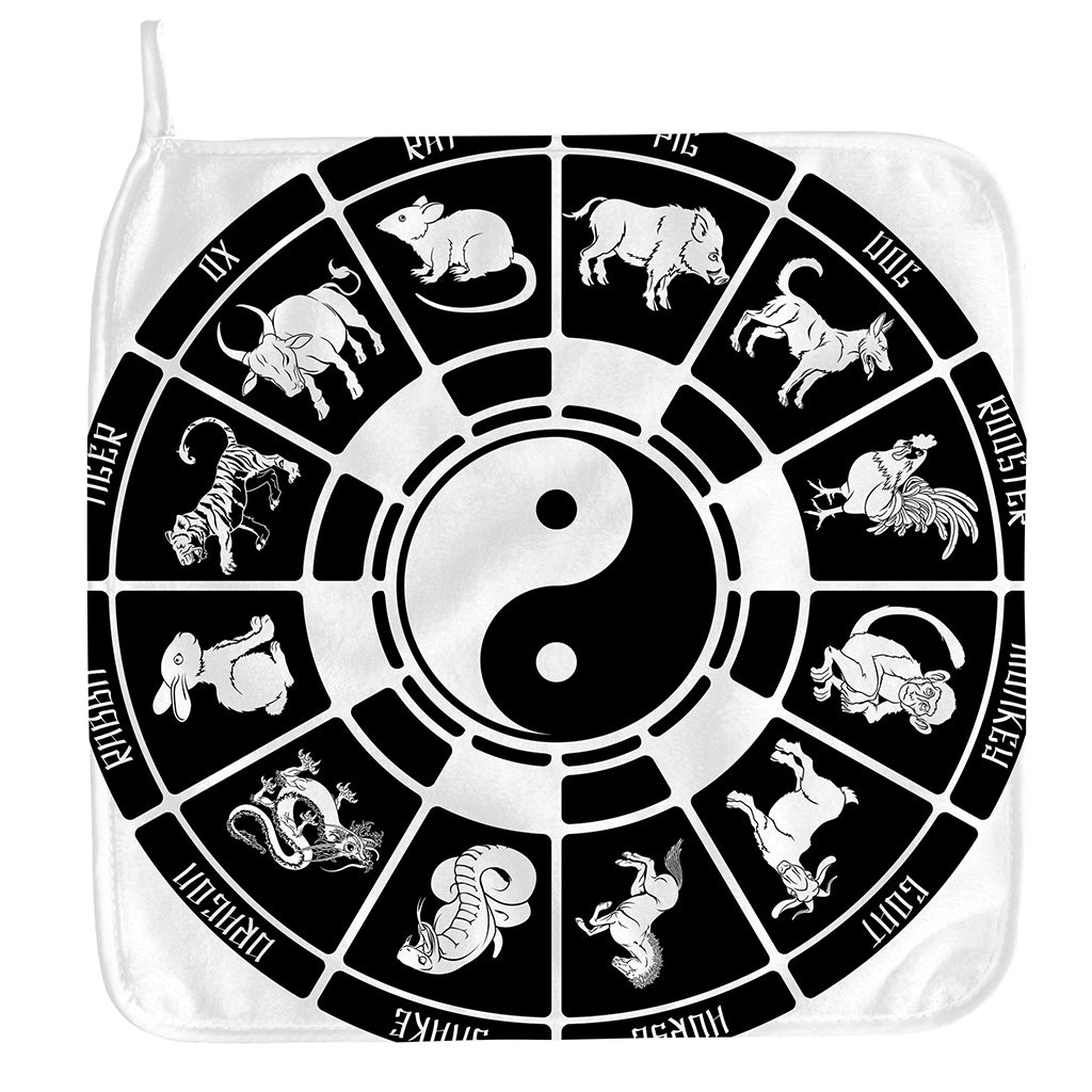 Black And White Chinese Zodiac Print Hand Towel