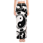 Black And White Chinese Zodiac Print High Slit Maxi Skirt