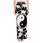 Black And White Chinese Zodiac Print High Slit Maxi Skirt