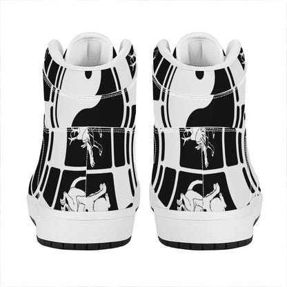 Black And White Chinese Zodiac Print High Top Leather Sneakers