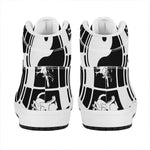 Black And White Chinese Zodiac Print High Top Leather Sneakers