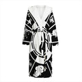 Black And White Chinese Zodiac Print Hooded Bathrobe