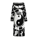 Black And White Chinese Zodiac Print Hooded Bathrobe