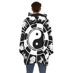 Black And White Chinese Zodiac Print Hoodie Blanket