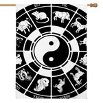 Black And White Chinese Zodiac Print House Flag