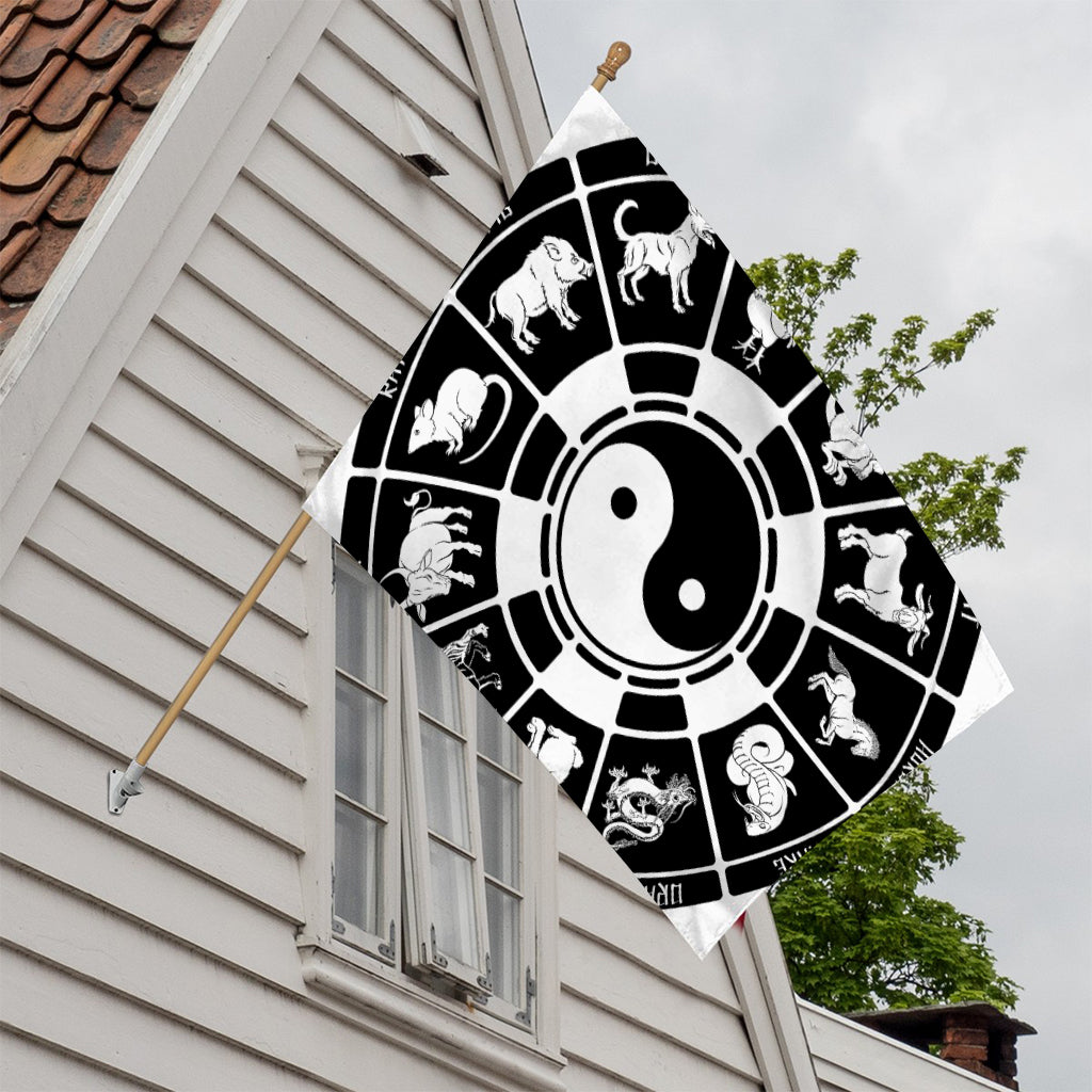 Black And White Chinese Zodiac Print House Flag