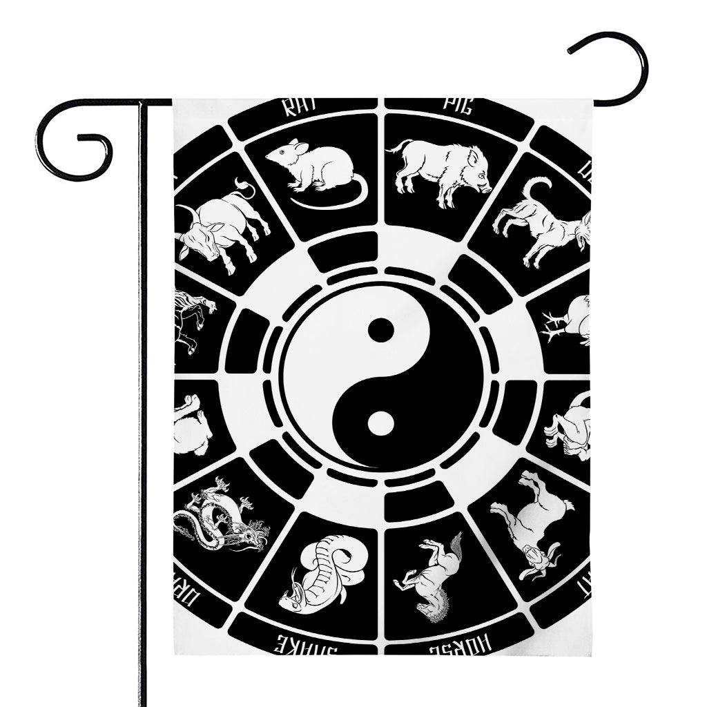 Black And White Chinese Zodiac Print House Flag
