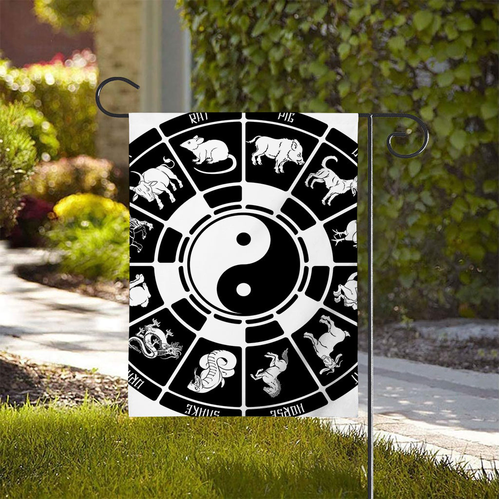 Black And White Chinese Zodiac Print House Flag