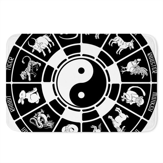 Black And White Chinese Zodiac Print Indoor Door Mat