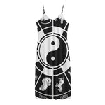 Black And White Chinese Zodiac Print Jersey Midi Cami Dress