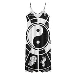 Black And White Chinese Zodiac Print Jersey Midi Cami Dress