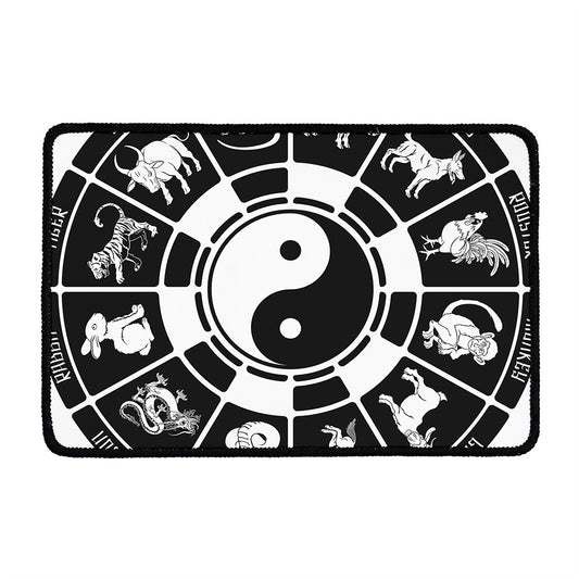 Black And White Chinese Zodiac Print Kitchen Mat