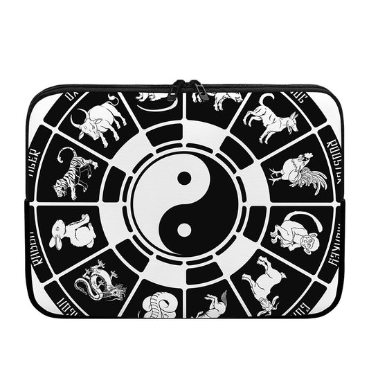 Black And White Chinese Zodiac Print Laptop Sleeve