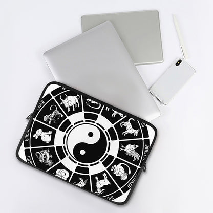 Black And White Chinese Zodiac Print Laptop Sleeve
