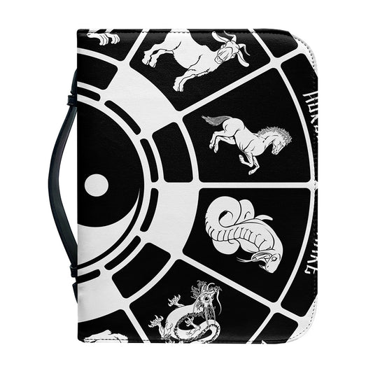 Black And White Chinese Zodiac Print Leather Bible Cover