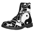 Black And White Chinese Zodiac Print Lace-Up Boots
