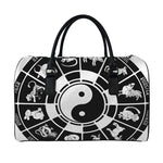 Black And White Chinese Zodiac Print Leather Duffle Bag