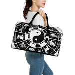 Black And White Chinese Zodiac Print Leather Duffle Bag