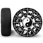 Black And White Chinese Zodiac Print Leather Spare Tire Cover