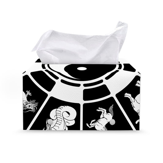 Black And White Chinese Zodiac Print Leather Tissue Box Cover
