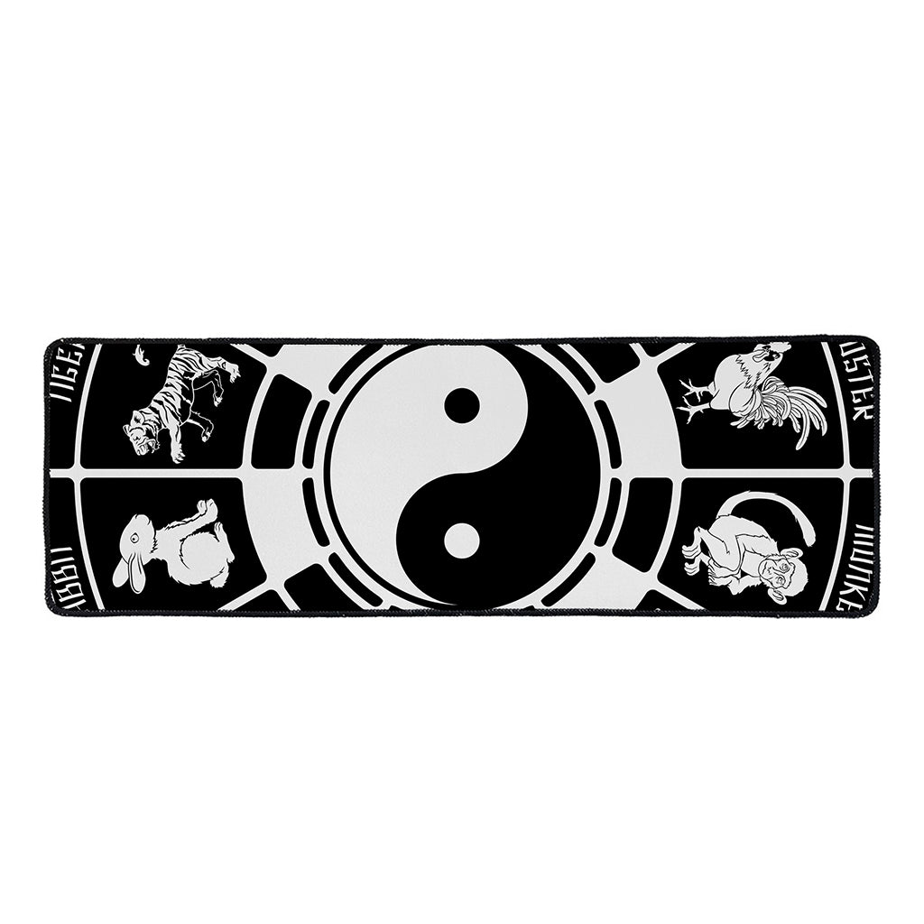 Black And White Chinese Zodiac Print Long Kitchen Mat