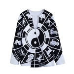 Black And White Chinese Zodiac Print Long Sleeve Short Coat