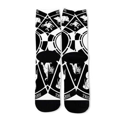 Black And White Chinese Zodiac Print Long Socks