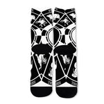 Black And White Chinese Zodiac Print Long Socks
