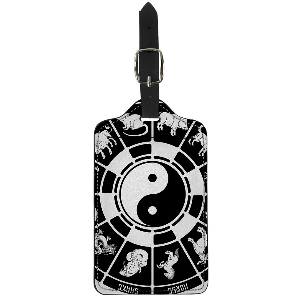 Black And White Chinese Zodiac Print Luggage Tag