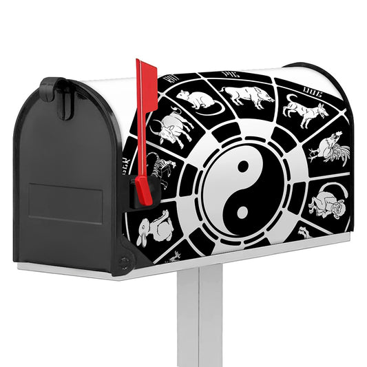 Black And White Chinese Zodiac Print Mailbox Cover