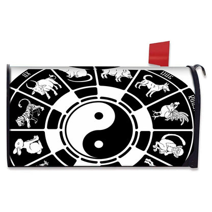 Black And White Chinese Zodiac Print Mailbox Cover