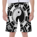 Black And White Chinese Zodiac Print Men's Beach Shorts