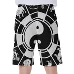 Black And White Chinese Zodiac Print Men's Beach Shorts