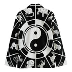 Black And White Chinese Zodiac Print Men's Blazer