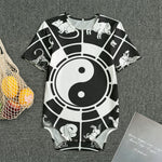 Black And White Chinese Zodiac Print Men's Bodysuit