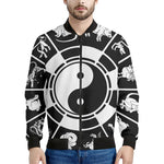 Black And White Chinese Zodiac Print Men's Bomber Jacket