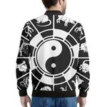 Black And White Chinese Zodiac Print Men's Bomber Jacket