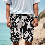 Black And White Chinese Zodiac Print Men's Cargo Shorts
