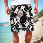 Black And White Chinese Zodiac Print Men's Cargo Shorts