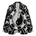 Black And White Chinese Zodiac Print Men's Cotton Blazer