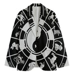 Black And White Chinese Zodiac Print Men's Cotton Blazer